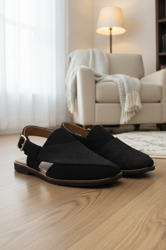 Emboss Leather Black/Plain Leather Black - 019